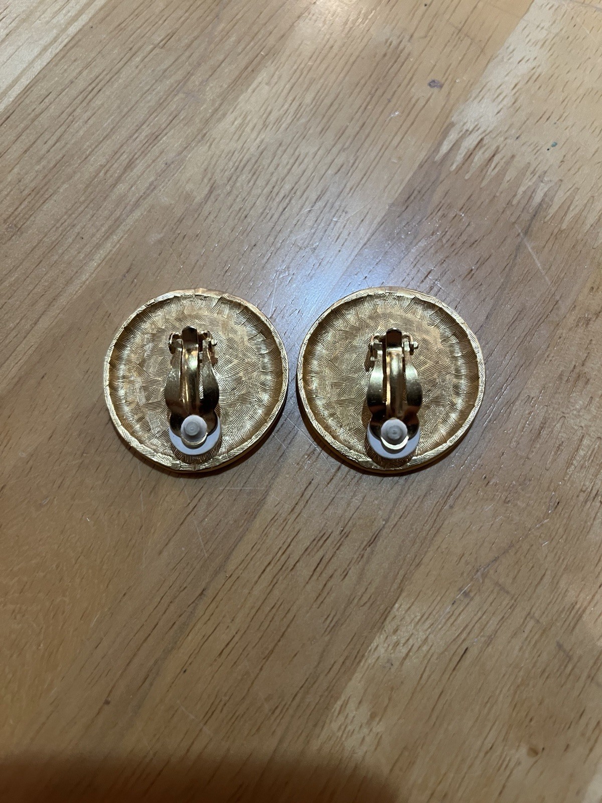 Gold Oval Disc Creased Plate Dome Clip-On Earrings