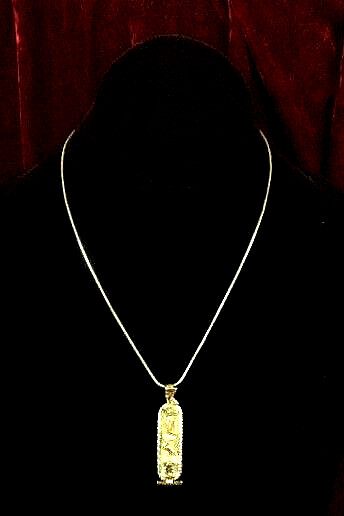 VINTAGE 1960’S EGYPTIAN HIEROGLYPHICS SILVER – GOLD PENDANT & CHAIN – EGYPT