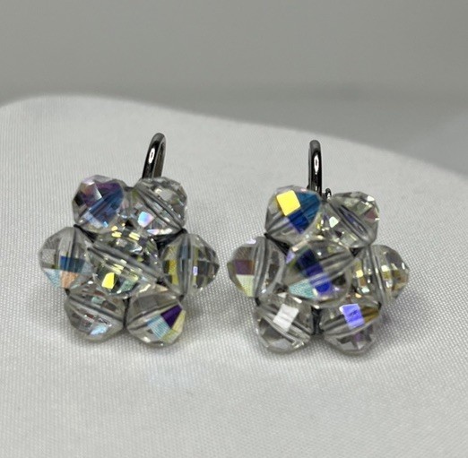 Vintage~MINT~Signed Laguna Clear AB Crystal Clip Earrings Silver Tone Jewelry