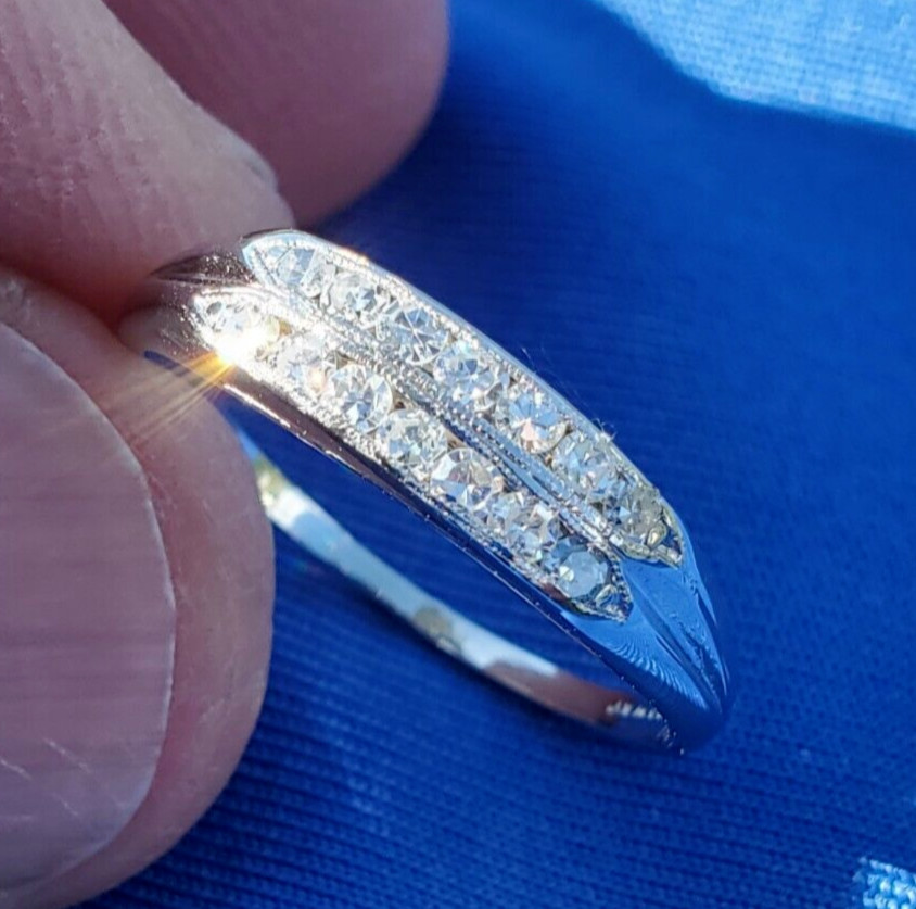 Original EARTH MINED DIAMOND Band Double Row Antique PLATINUM Anniversary Ring 7