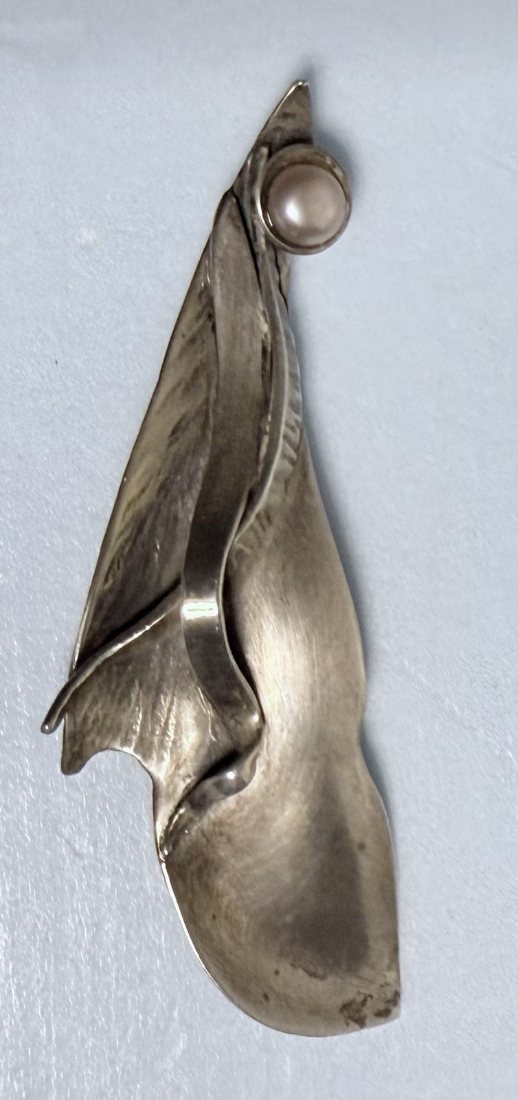 J. Barnes Signed Sterling Silver MCM Pearl Pin 3 Inches Long 10.9 Grams