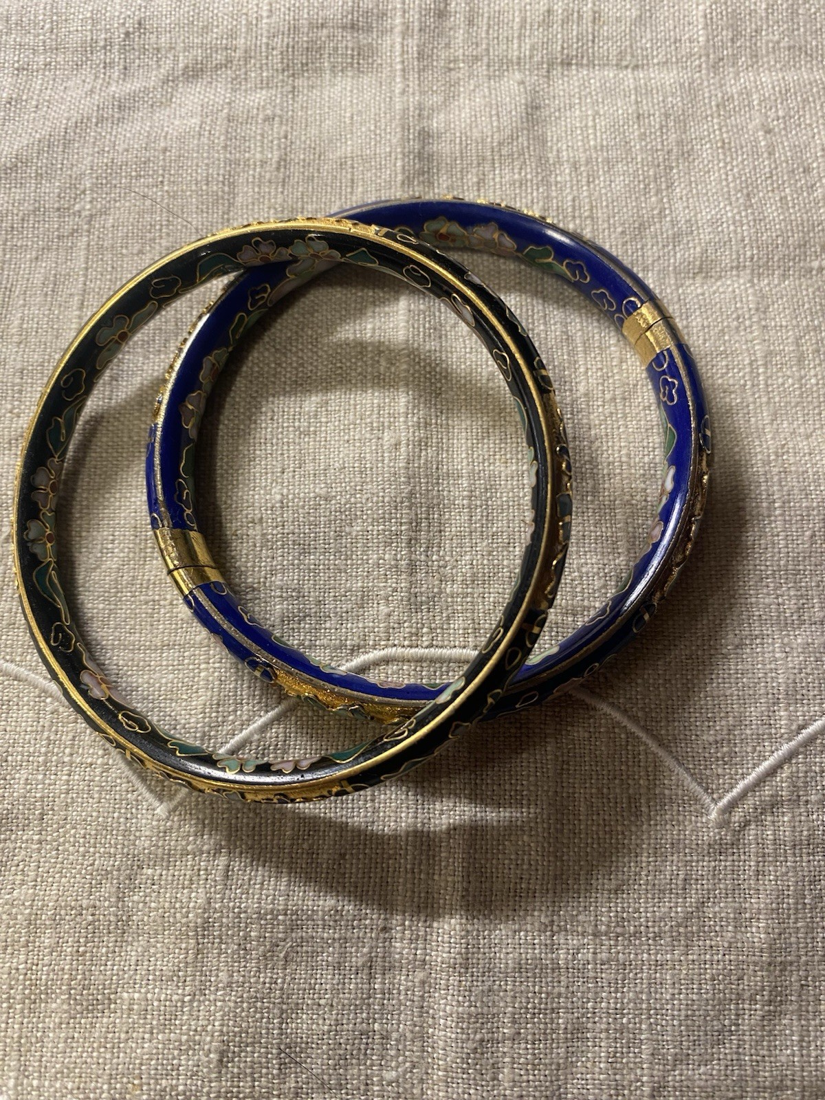 Vintage Cloisonné Floral Enamel Bangle Bracelets Navy/Green/Gold/Pink