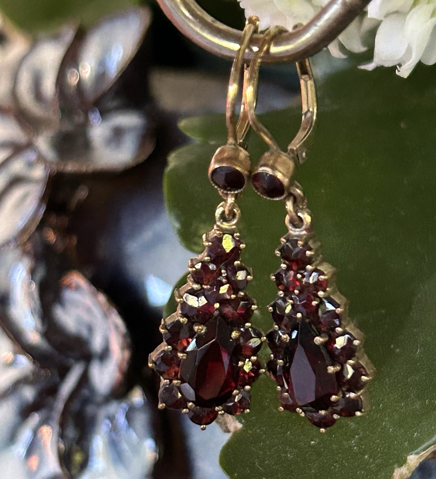 Antique Edwardian Garnet Earrings Gorgeous Deep Rdd