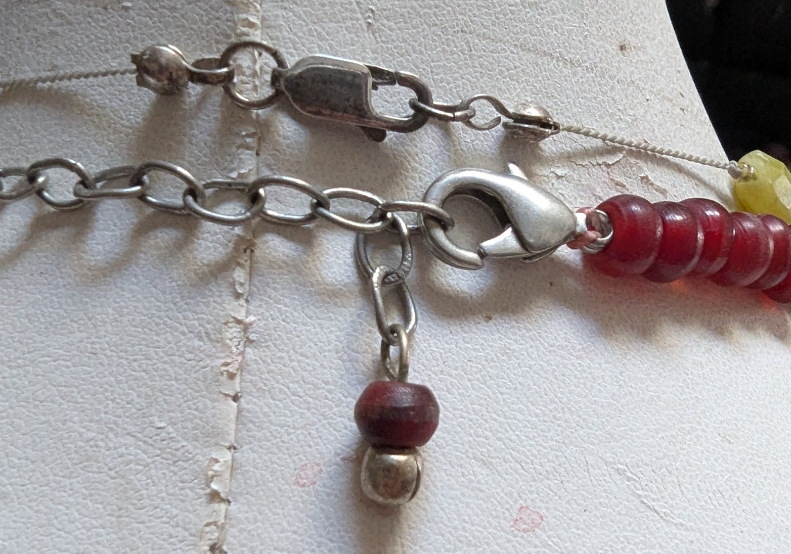 Sterling Silver With Small Faceted Stones And A Vtg Acrylic Oval Beads Necklace