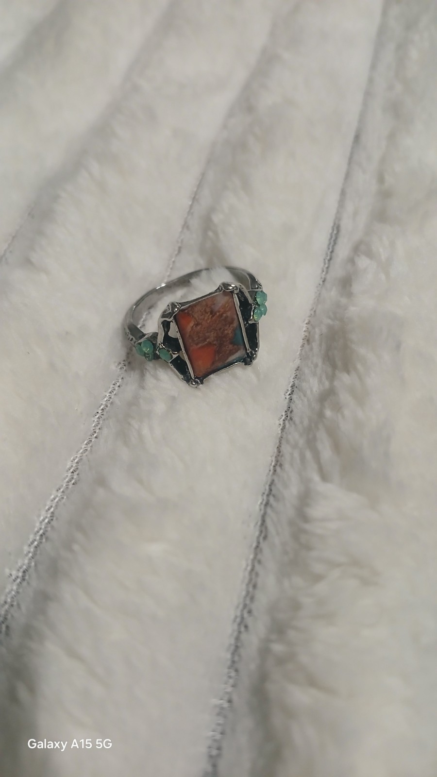 Vintage Bohemian Style Inlay Ring Unisex Zinc Alloy Band Size 6 New
