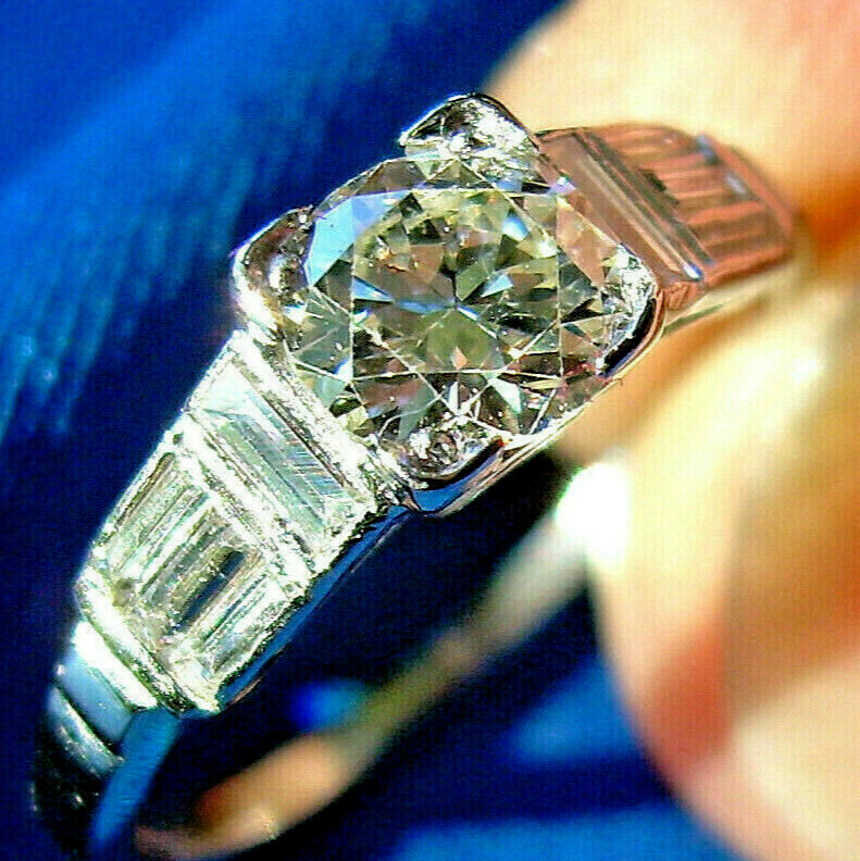 Original EARTH MINED DIAMOND Art Deco Engagement Ring SOLID PLATINUM Solitaire