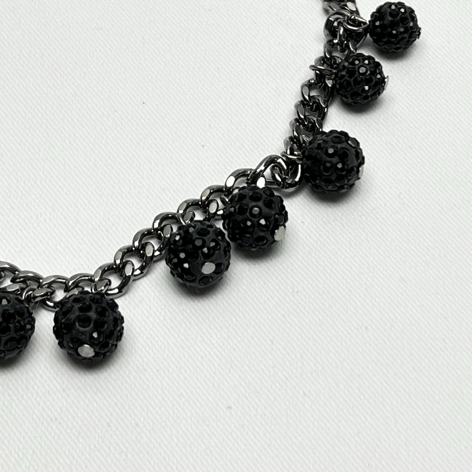 Black Beaded Pave Ball Necklace Gunmetal Chain Statement Collar Adjustable
