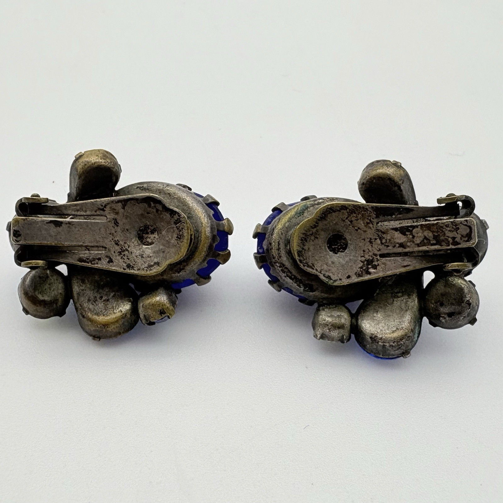 Vintage Jewliana Blue Lucite Acrylic And Glass Clip On Earrings