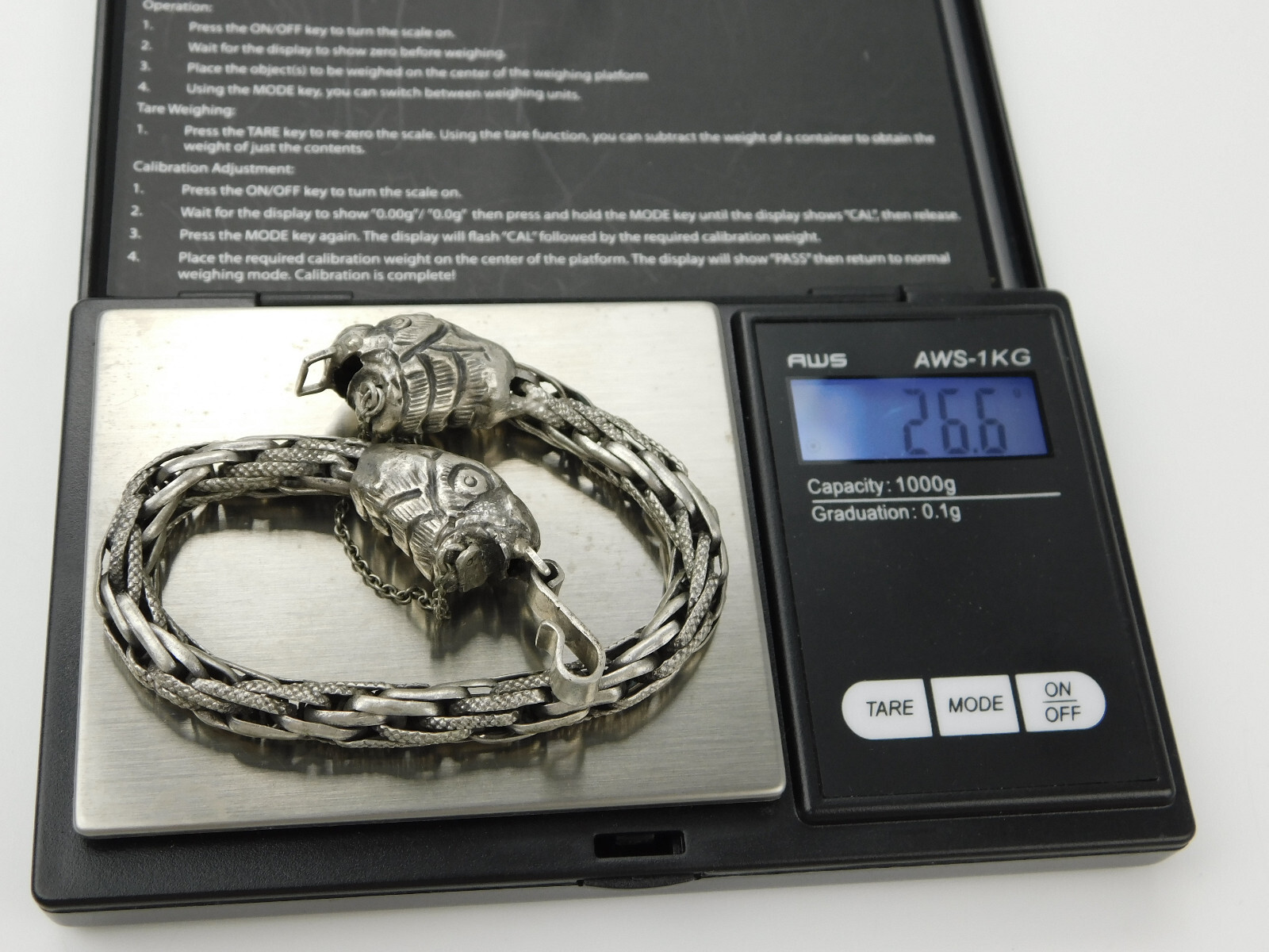 Vintage Sterling Silver Double Head Makara Chain Link Bracelet Hindu 26.6 grams