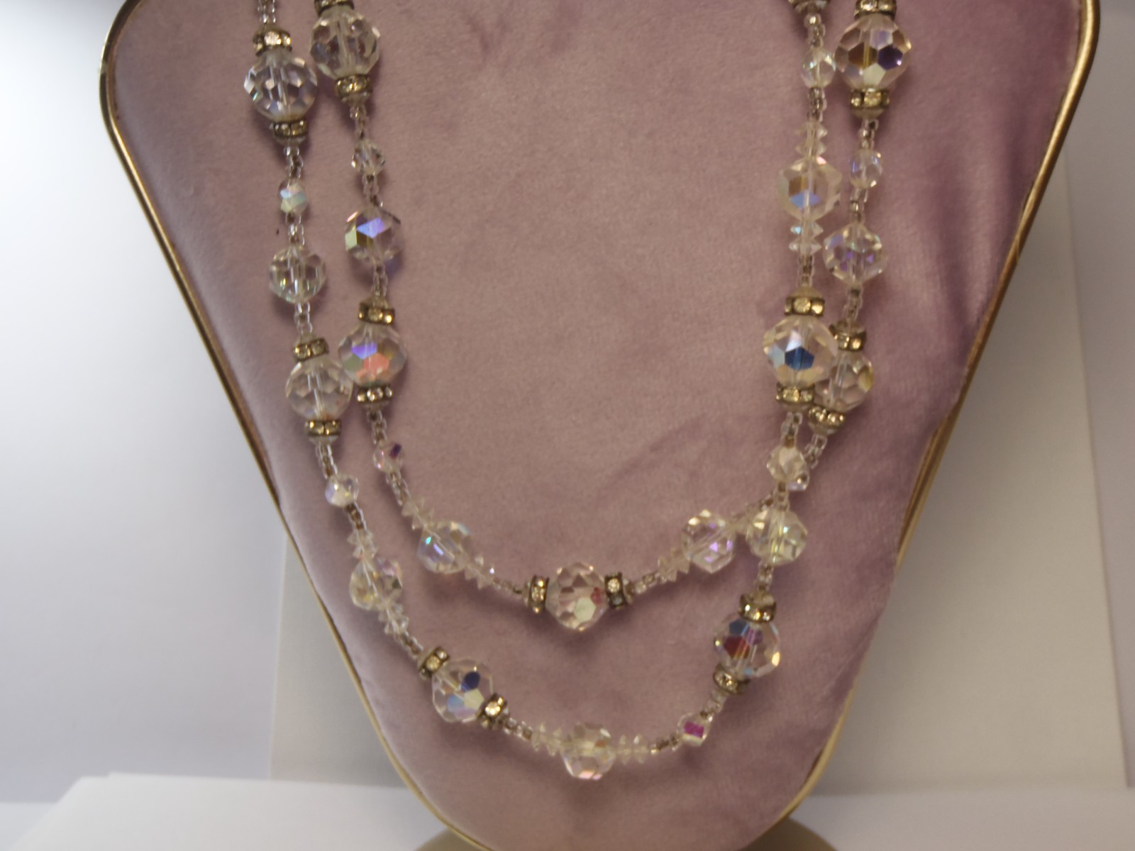1950s Vendome Aurora Borealis AB Crystal Bead Double Strand Necklace 20in