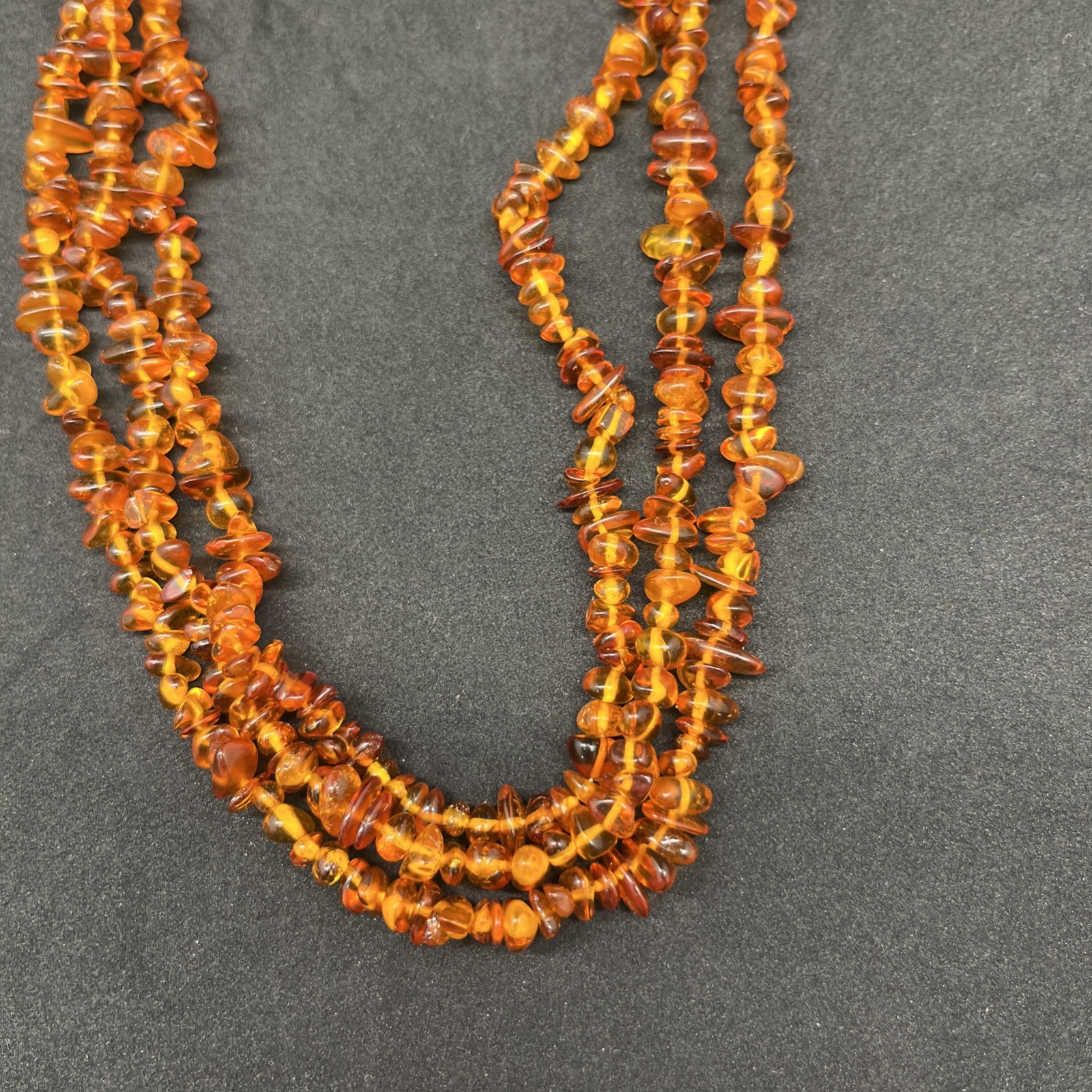 VTG Polished Baltic Amber small Chunk Stone Beaded 16″ Necklace 3 strand 30g