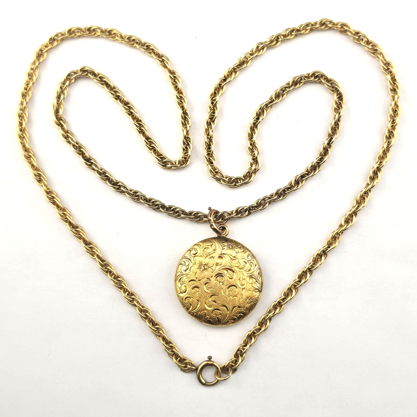 Antique W&SB 1/4 Gold Shell Fill Art Nouveau 3cm Locket Rope Chain Necklace