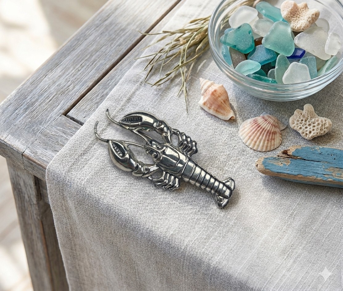 Sterling Silver Lobster Brooch Pin 5.2g [6957]