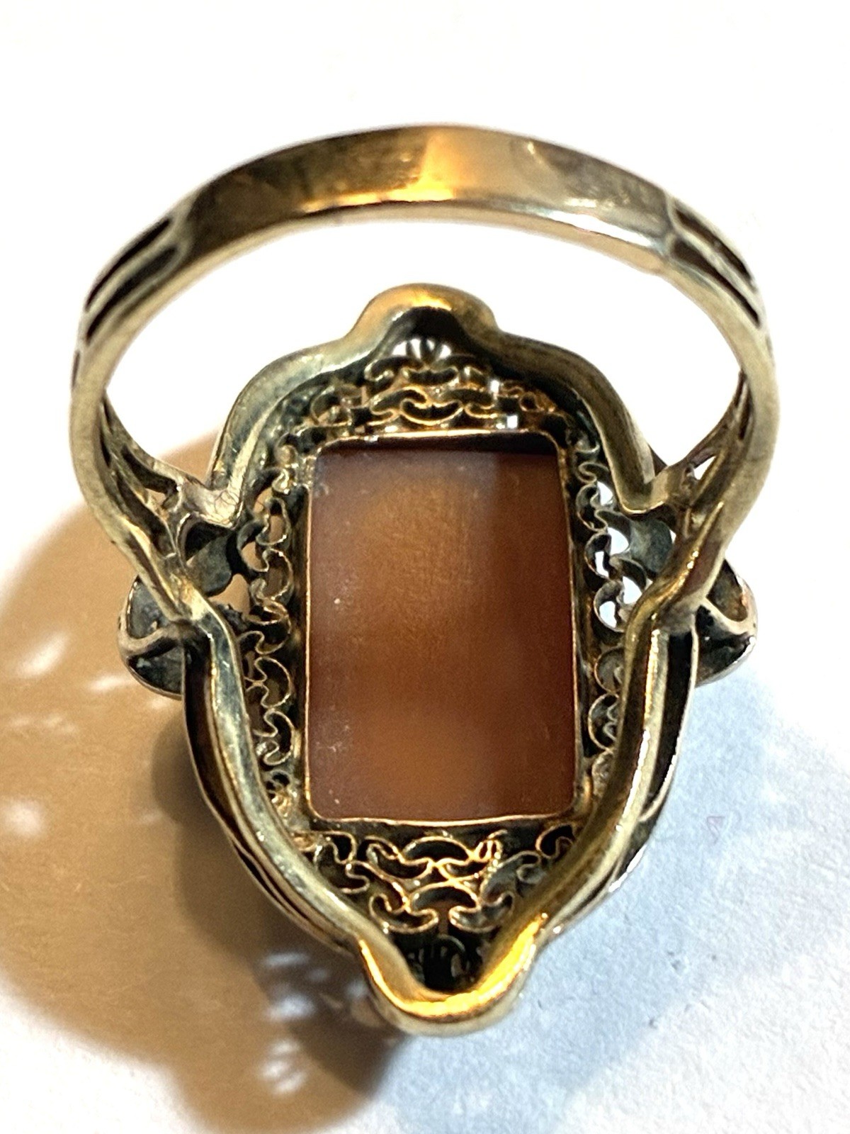 Sz 7.5 Victorian 14k filigree full figure shell Cameo Ring 3.61 g
