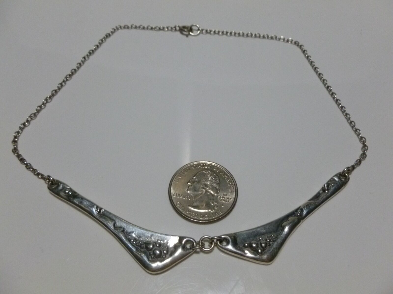 925s STERLING SCANDINAVIAN DESIGNER “EH” MODERN MID CENTURY NECKLACE 15.5″