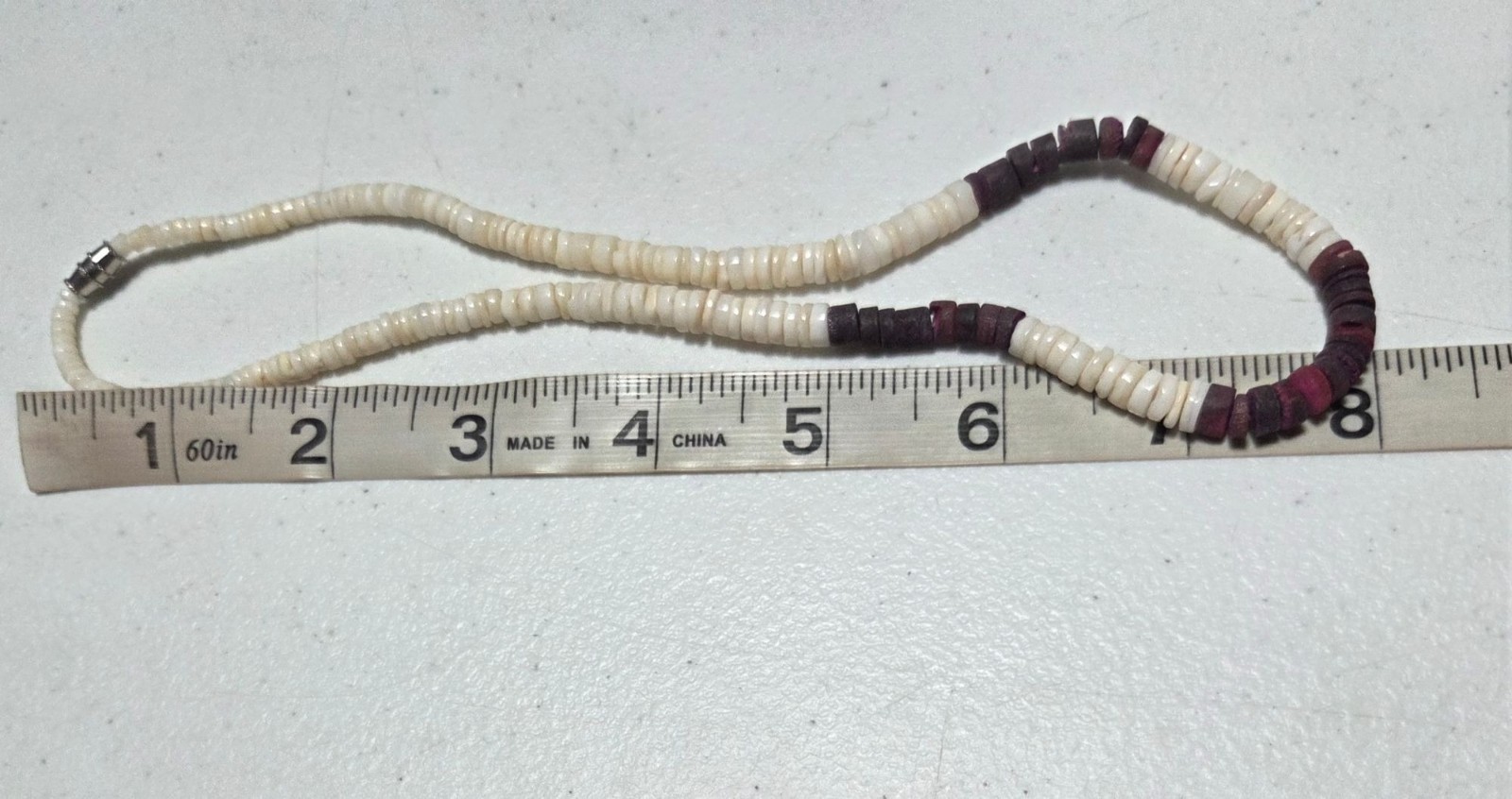 Vintage White Purple Heishi Shell Necklace Magnetic Closure Beach Core Surfer