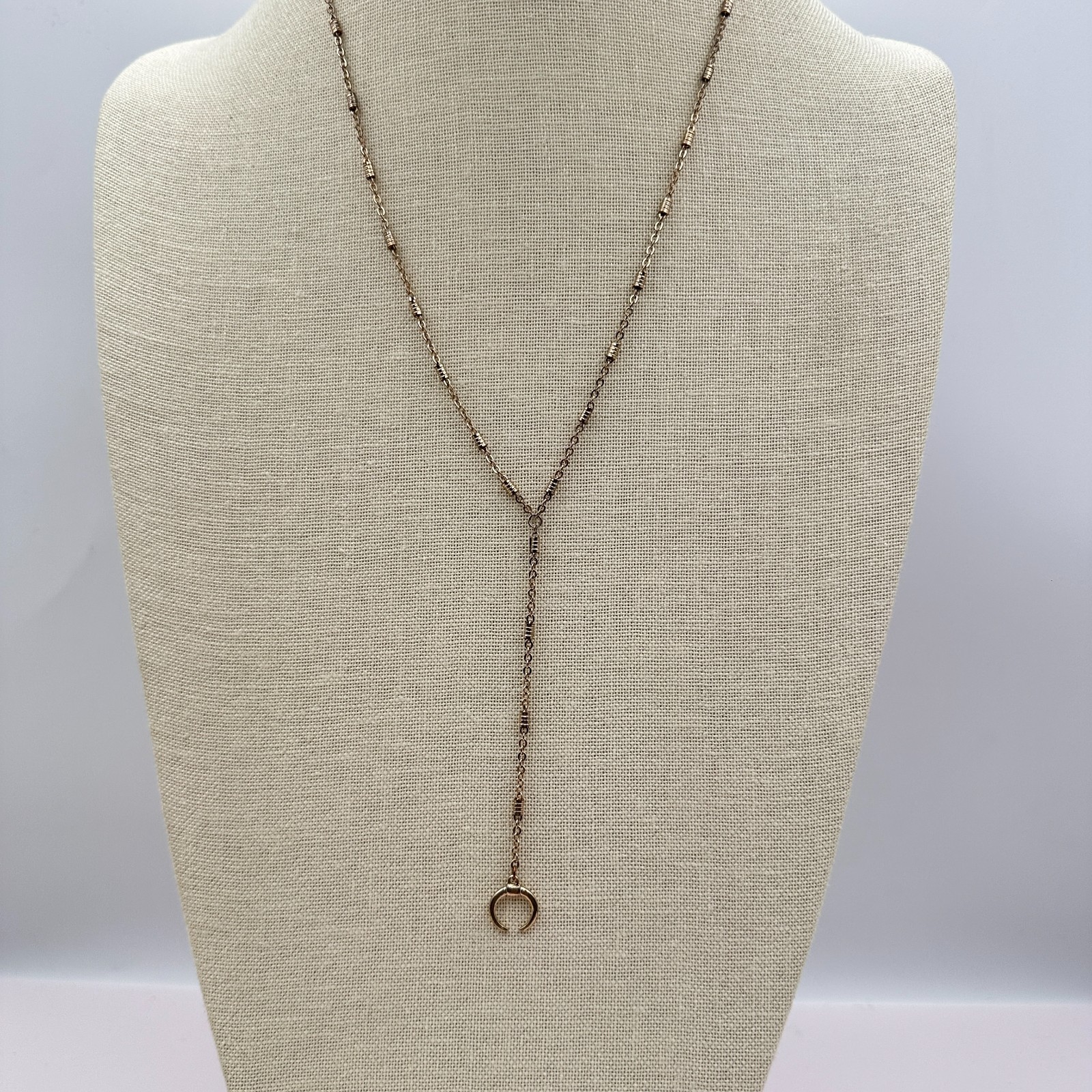 Vintage 90s Rose Gold tone Necklace Layering Chain Moon Pendant Lariat Jewelry