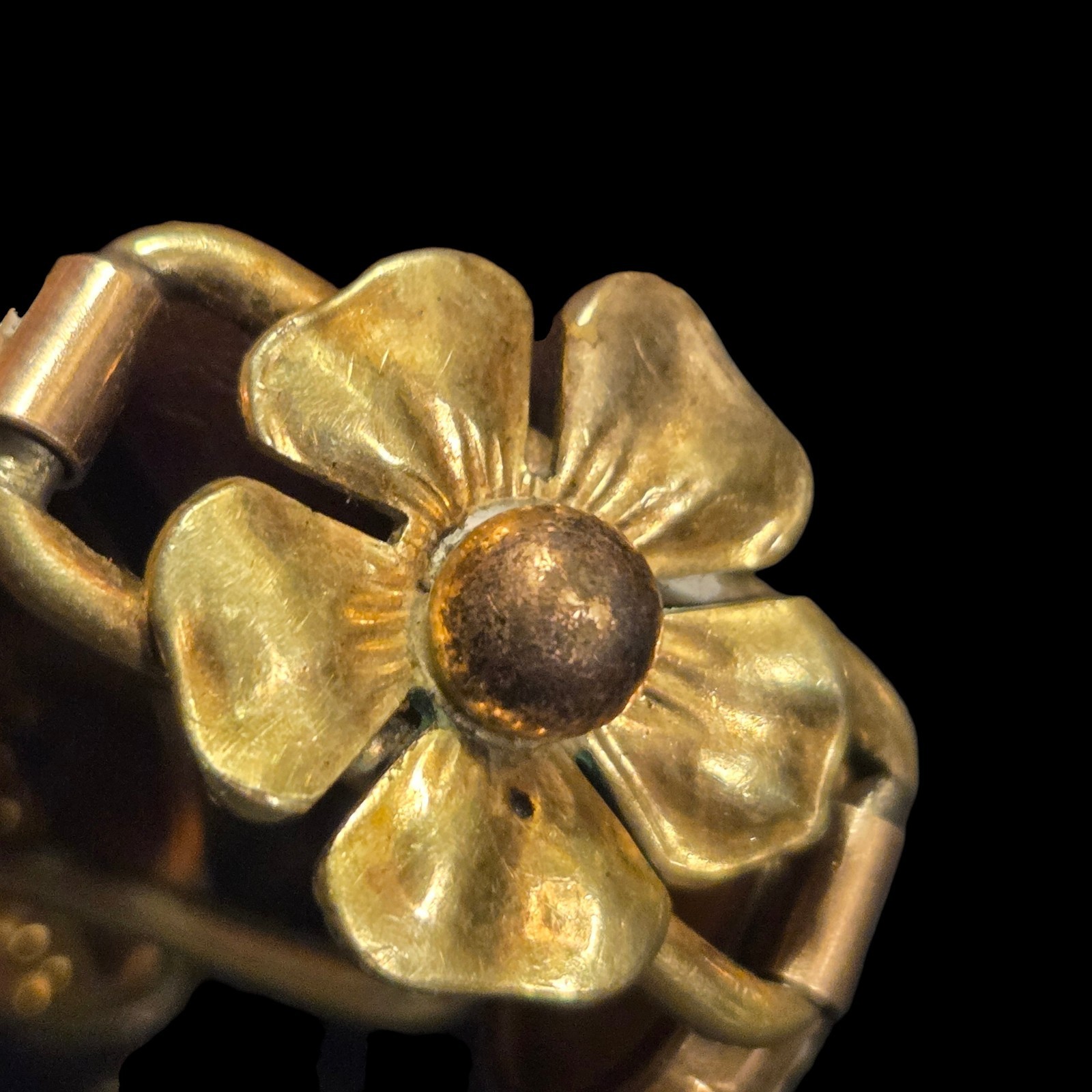 Vtg Kreisler Gold Filled Cameo Flower Link Two Tone Bracelet 1940s