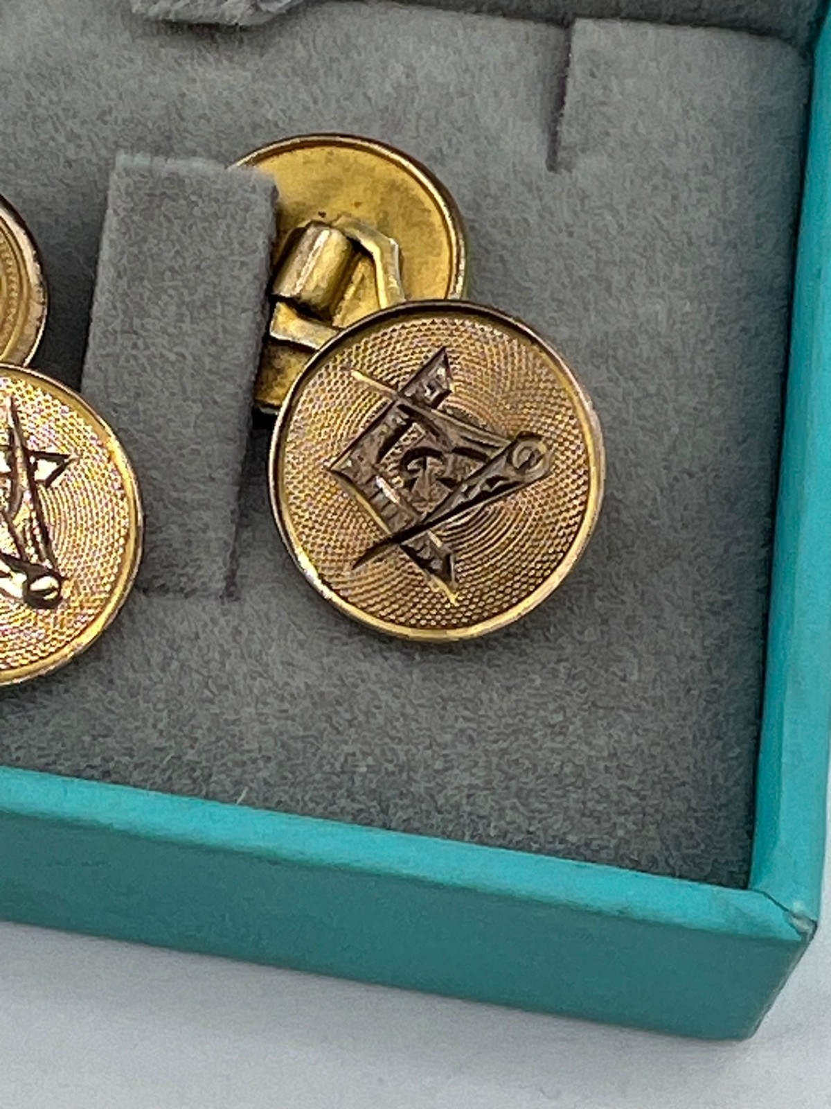 Vintage Masonic cufflinks Compass & Square gold filled & brass some wear