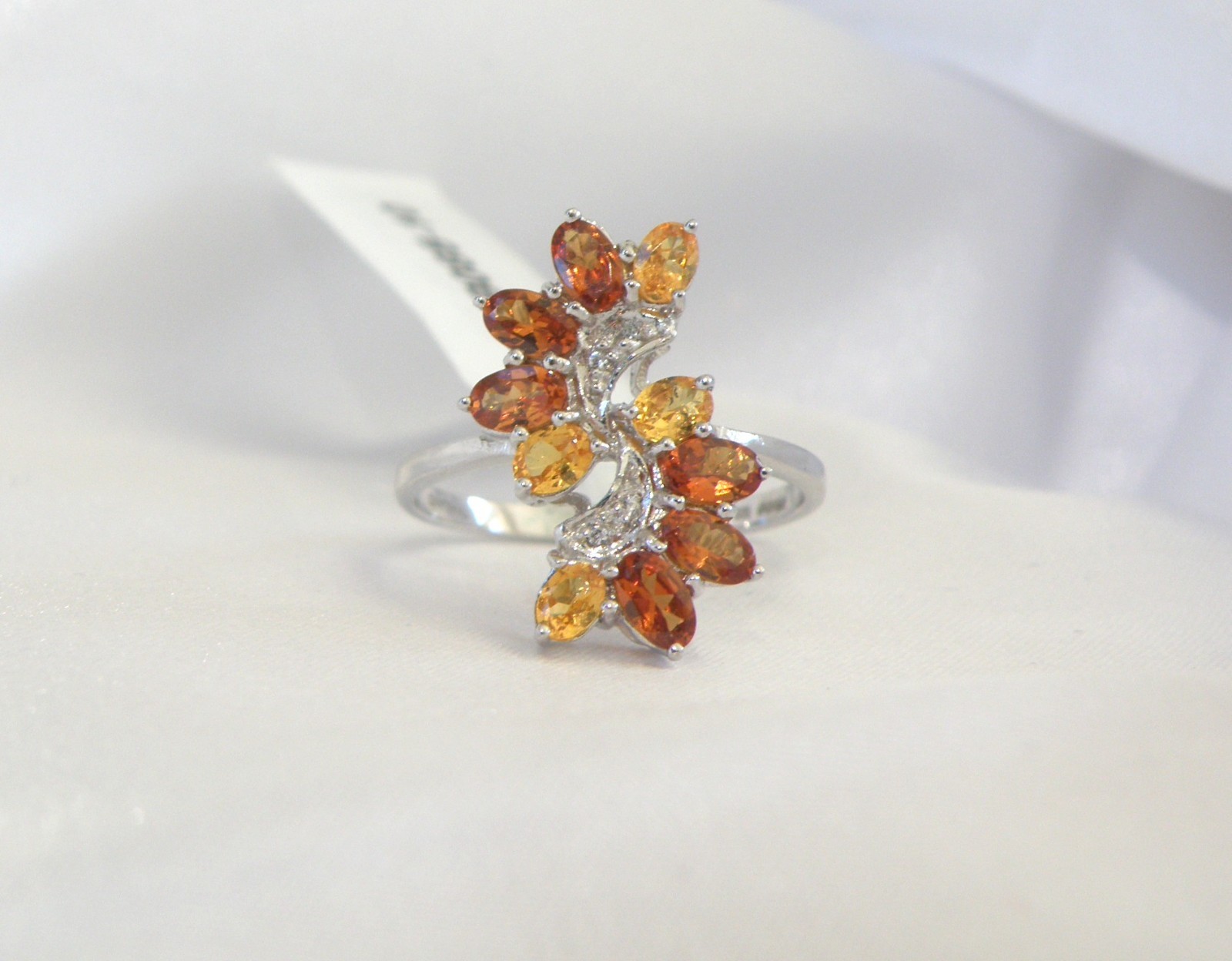 Designer Sterling Silver 925 Natural Mandarin Orange Garnet Ring Size 10