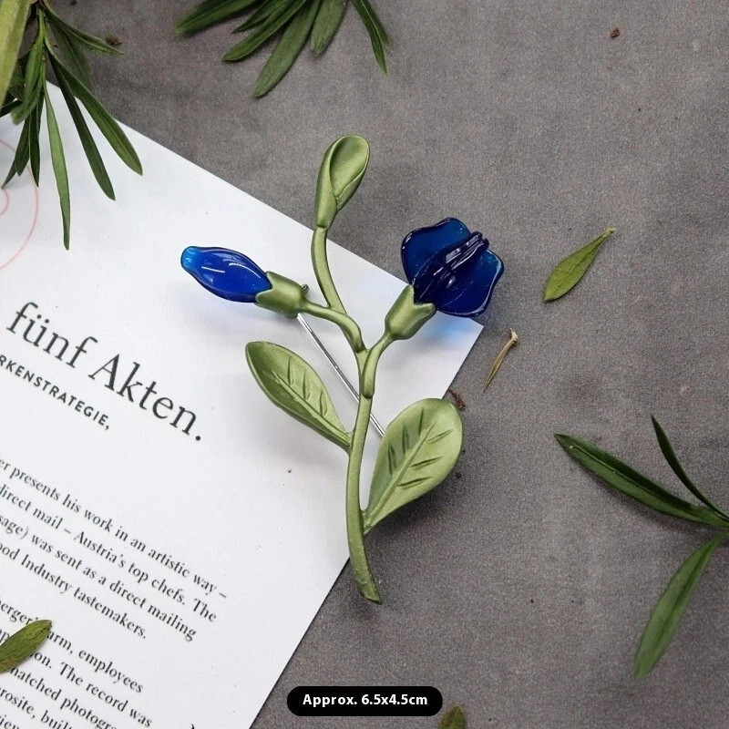 Blue Green Color Plant Flower Brooch Stick Pin Fashion New Elegant Adjustable