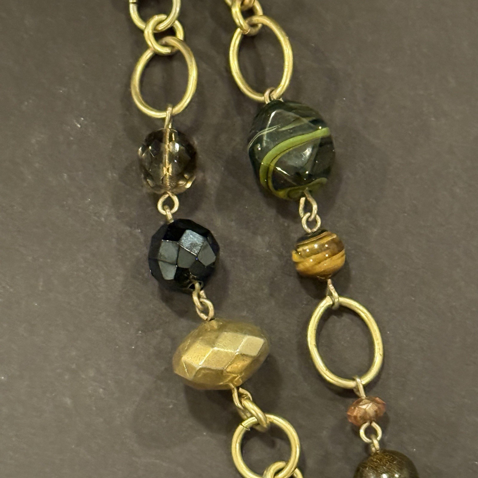 36″ Gold Tone Large Oval Chain Necklace Glass & Faceted Metal Beads