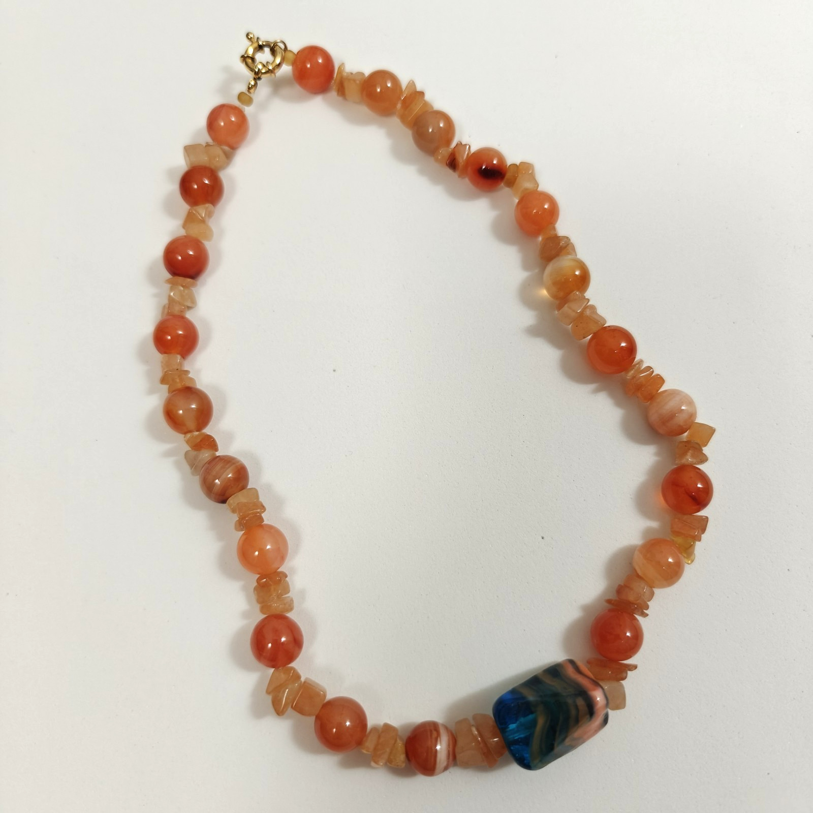 Vintage Lot of Two Beaded Necklaces Green Orange Coral Stones 17″ – 18″ Long