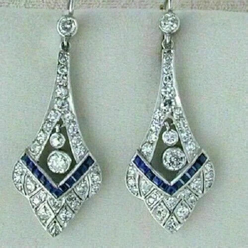 Art Deco Style Lab Created Diamond Engagement Wedding 14K White Gold FN Earring