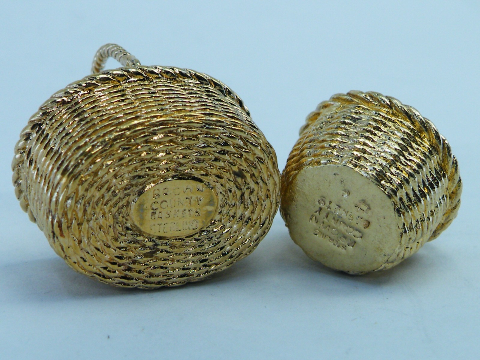 2 Minatare Sterling Silver Brown County Baskets PENDANT Charm Gold Over Vermeil