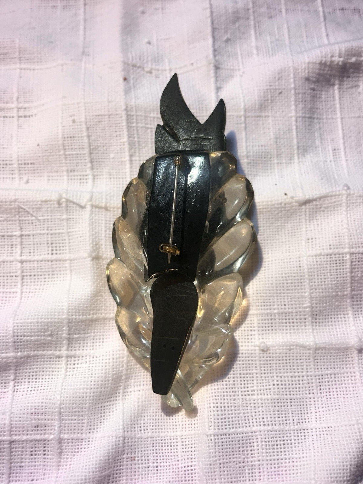 Elzac Carved Lucite Wood Mask Blackamoor Figural Brooch African Princess Rare!