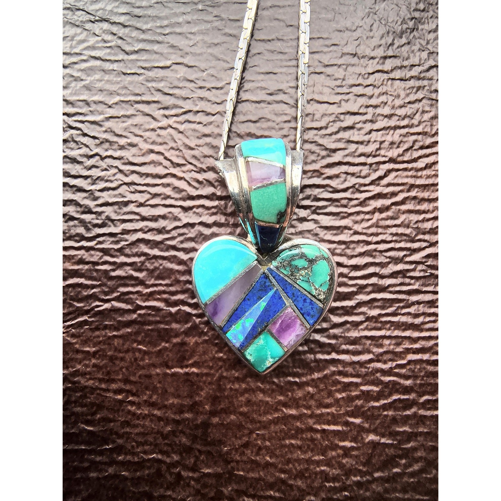 Sterling Silver Heart Storyteller Inlay Pendant Necklace & Chain Milor Italy