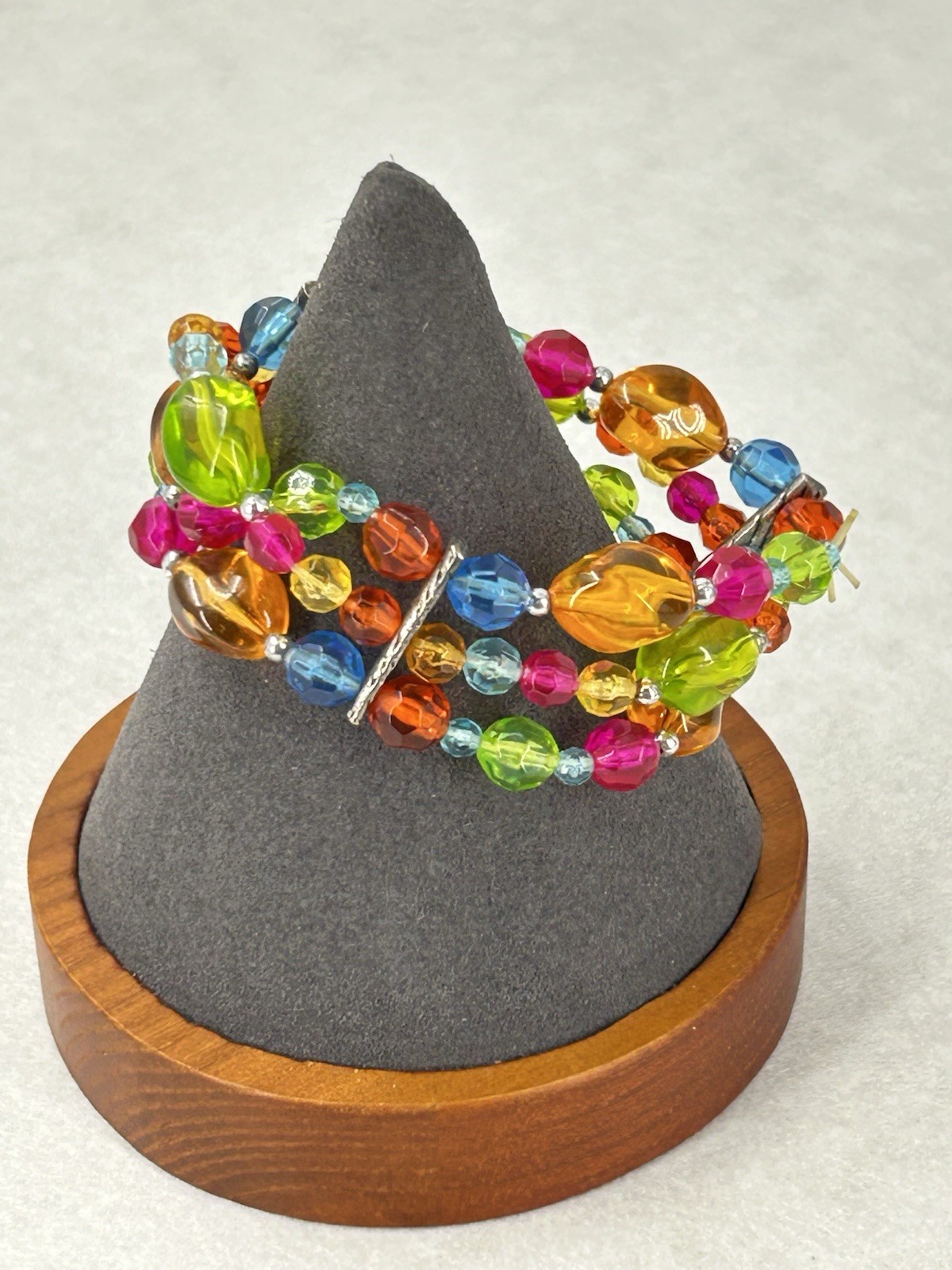Vintage Colorful Lucite Triple Band Stretch Bracelet Green Blue Pink Orange