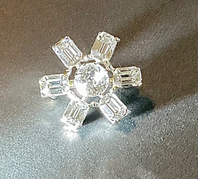Vintage Signed Coro Rhinestone Pin Brooch Six Spokes Grandmother’s Brooch/Pin