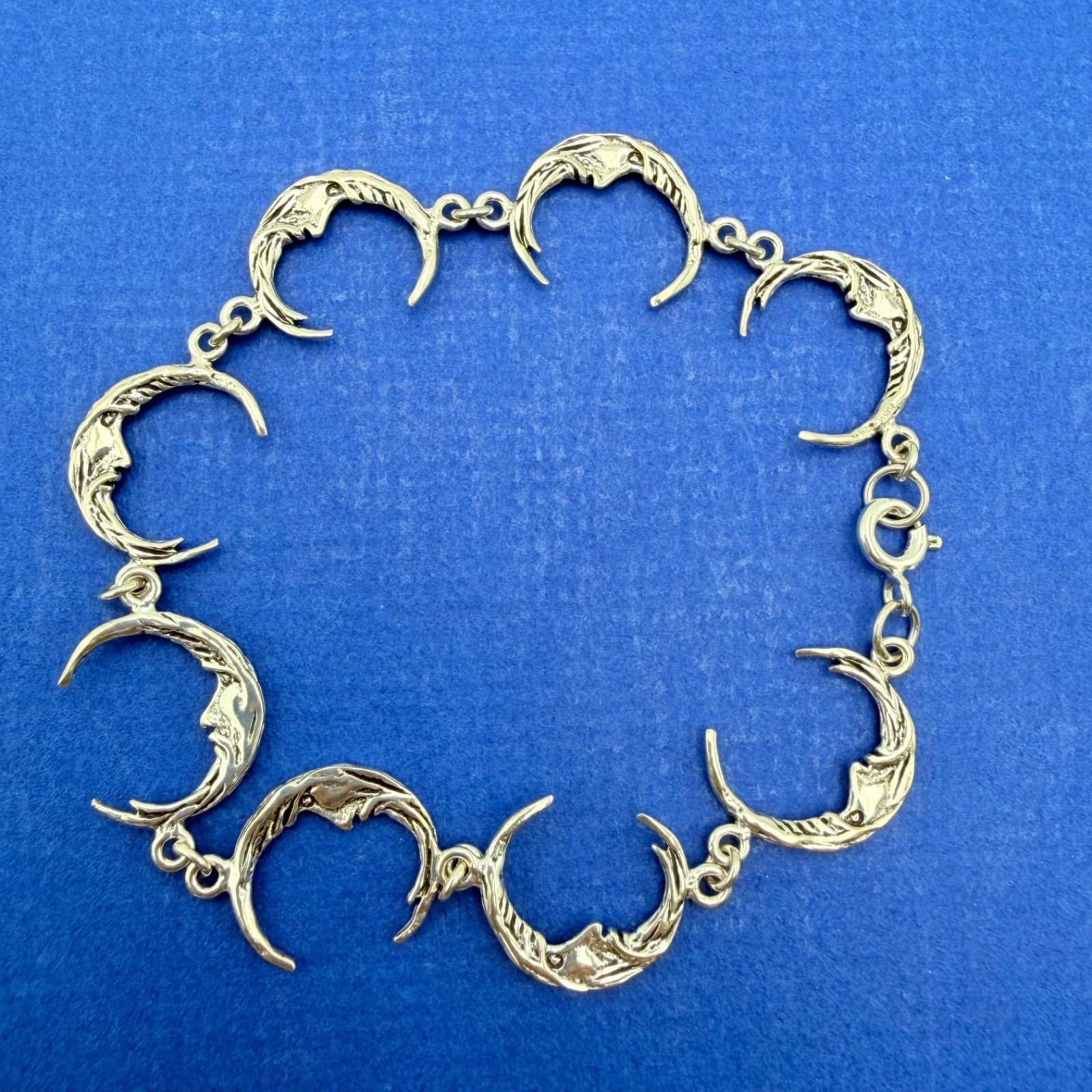 Vintage Sterling Silver 925 Crescent Moon Chain Bracelet Size 7″ New Old Stock