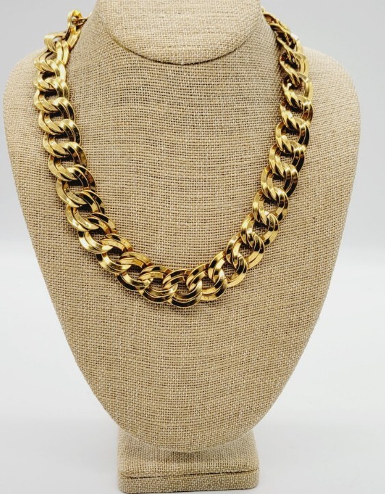 Napier Vintage High Powered Gold Tone DOUBLE Link Heavy Necklace 21 in Signed