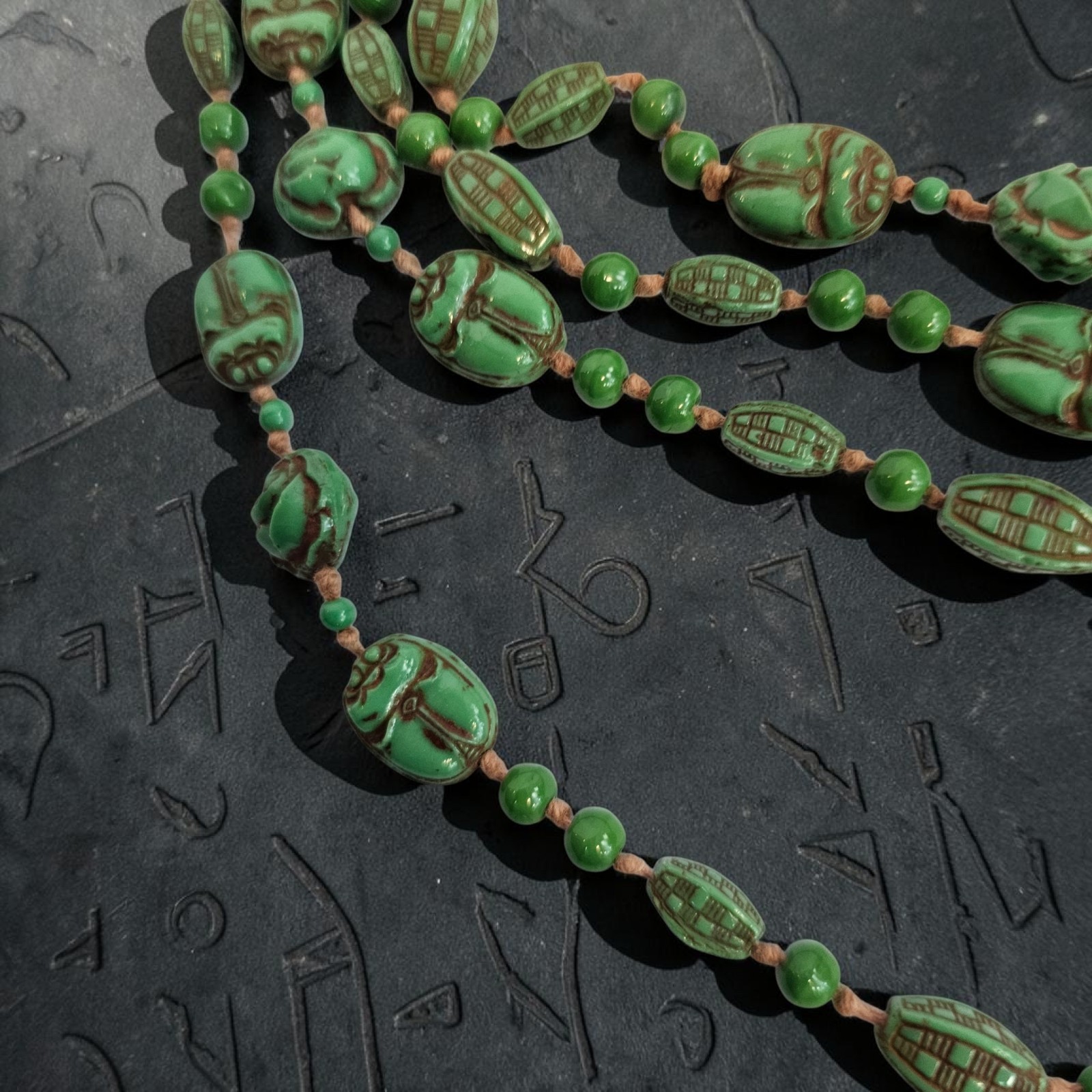 Antique Neiger Brothers 1920s Art Deco Egyptian Revival Czech Scarab Necklace