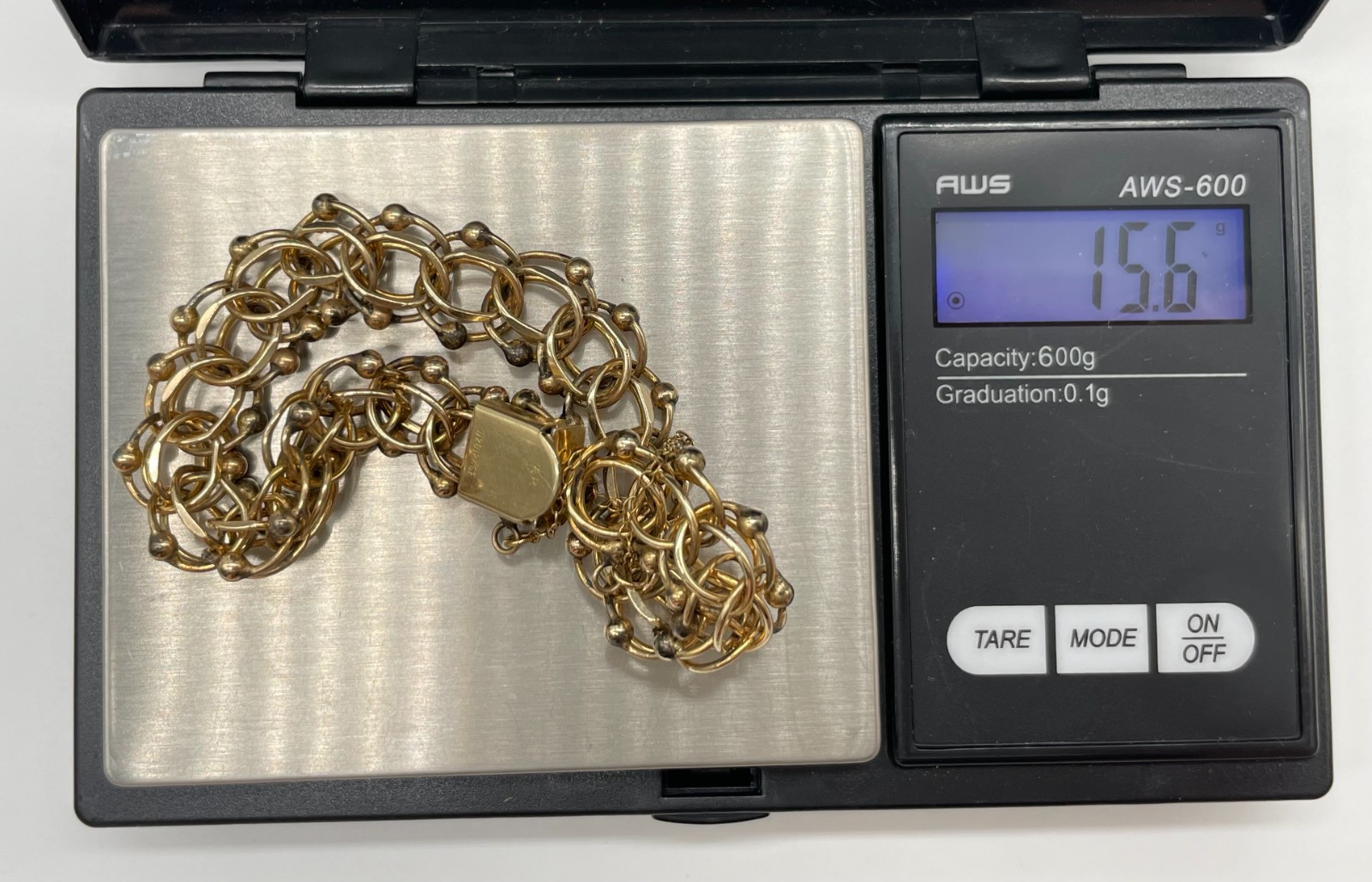 VTG 1/20 12k GF Beaded Double Link 13mm charm bracelet safety chain 6.5″