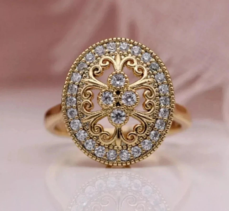 2.64CT Art Deco Style Round Lab Created Diamond 14K Yellow Gold FN Birthday Ring