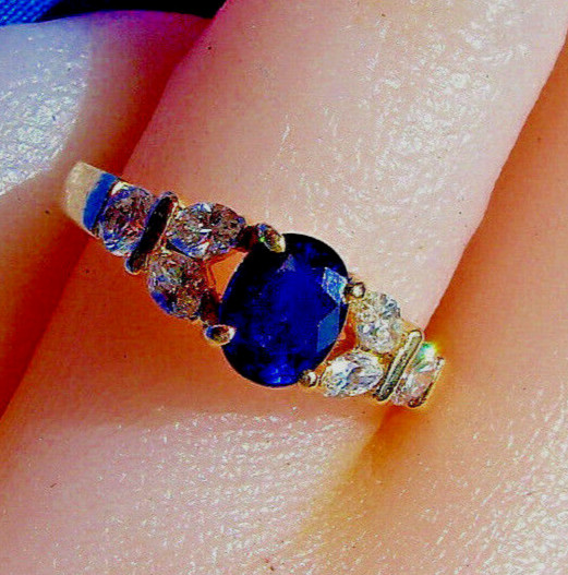 Original EARTH MINED SAPPHIRE DIAMOND Deco Engagement Ring 14K GOLD Solitaire