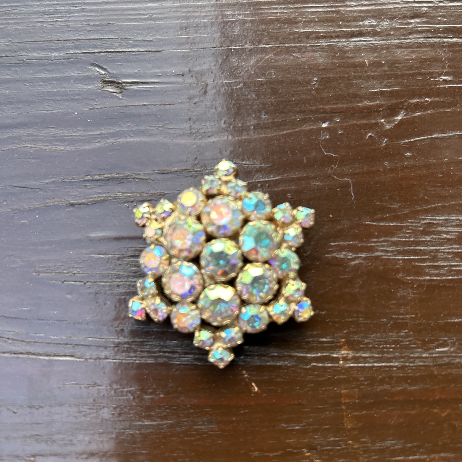 Vintage Brooch Rhinestone Crystal Done Layered Flower Pin Retro Costume Jewelry