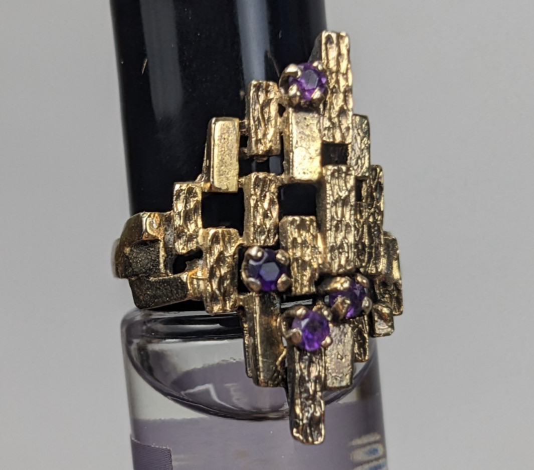 ESPO Sterling Silver Amethyst Ring Abstract Brutalist MCM Size 6 | 5.31g Vtg