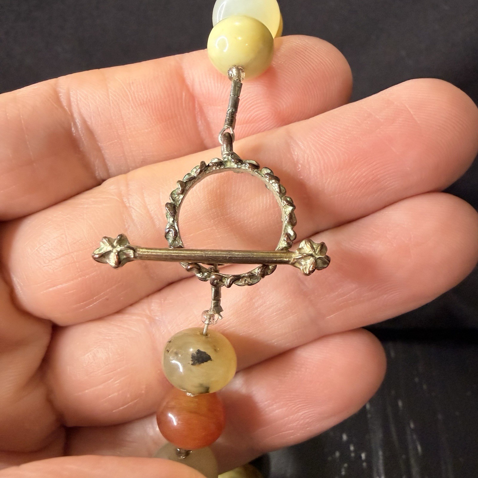 Vintage Multi Stone Beaded Necklace Large Polished Gemstone 19in