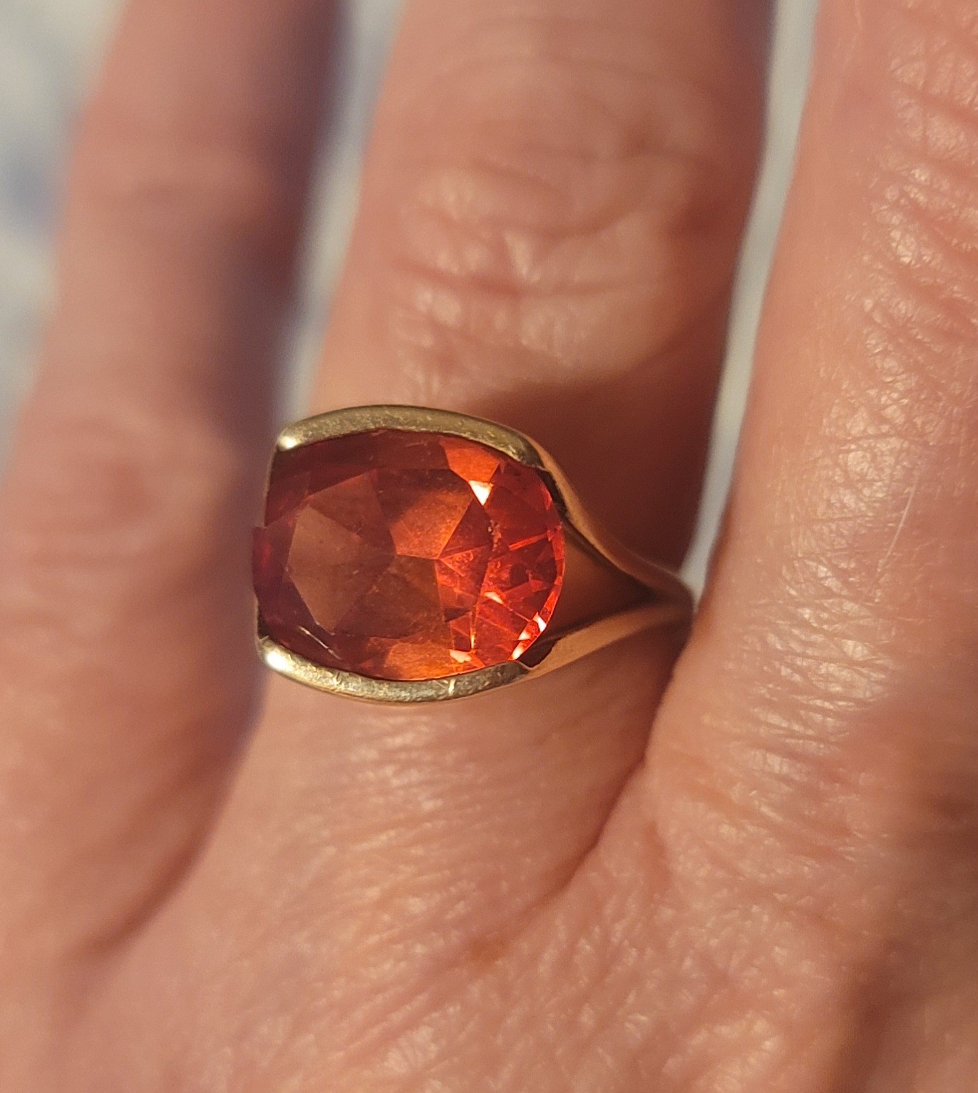 Vintage Mid-Century 14K Vivid Reddish-Orange Sapphire, Approx. 6.00 Carats