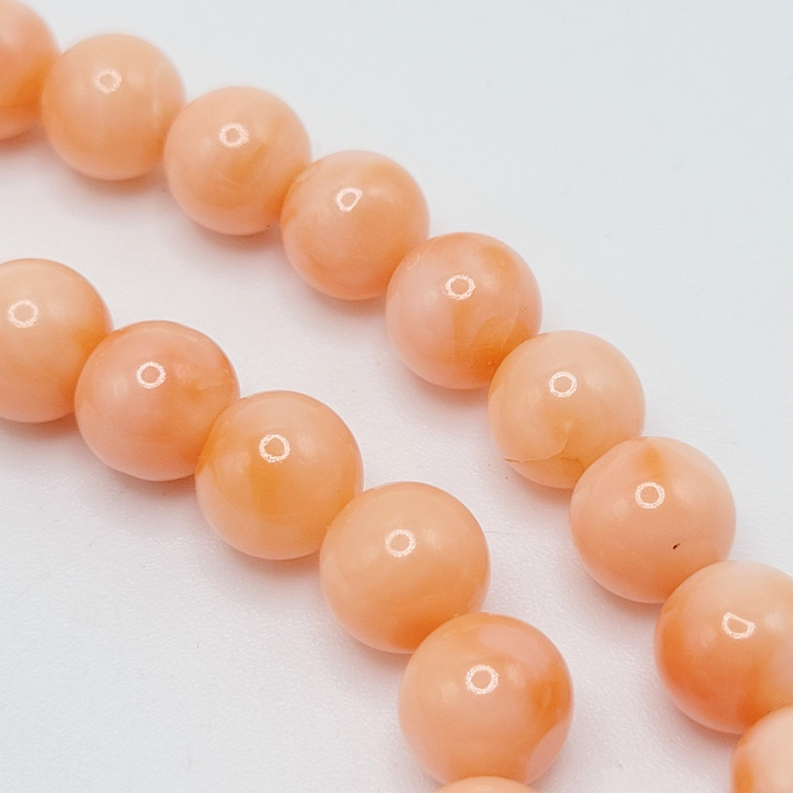 Genuine Pink Peach Blush Coral Bead 6mm Necklace Alloy Clasp Tested 25 inch