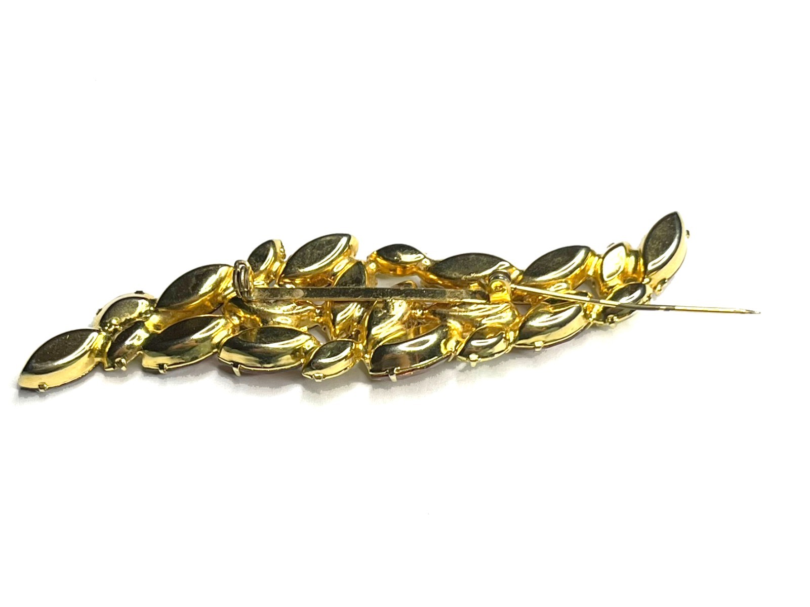 Large VTG Juliana? Leaf Flame Swoosh Brown Yellow Navette Rhinestone Pin Brooch
