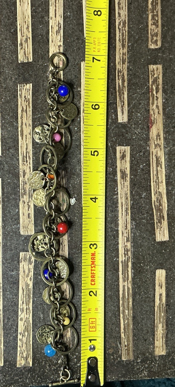 AEO Boho Antique Bronze Coin Charm Bracelet Bead Toggle Clasp