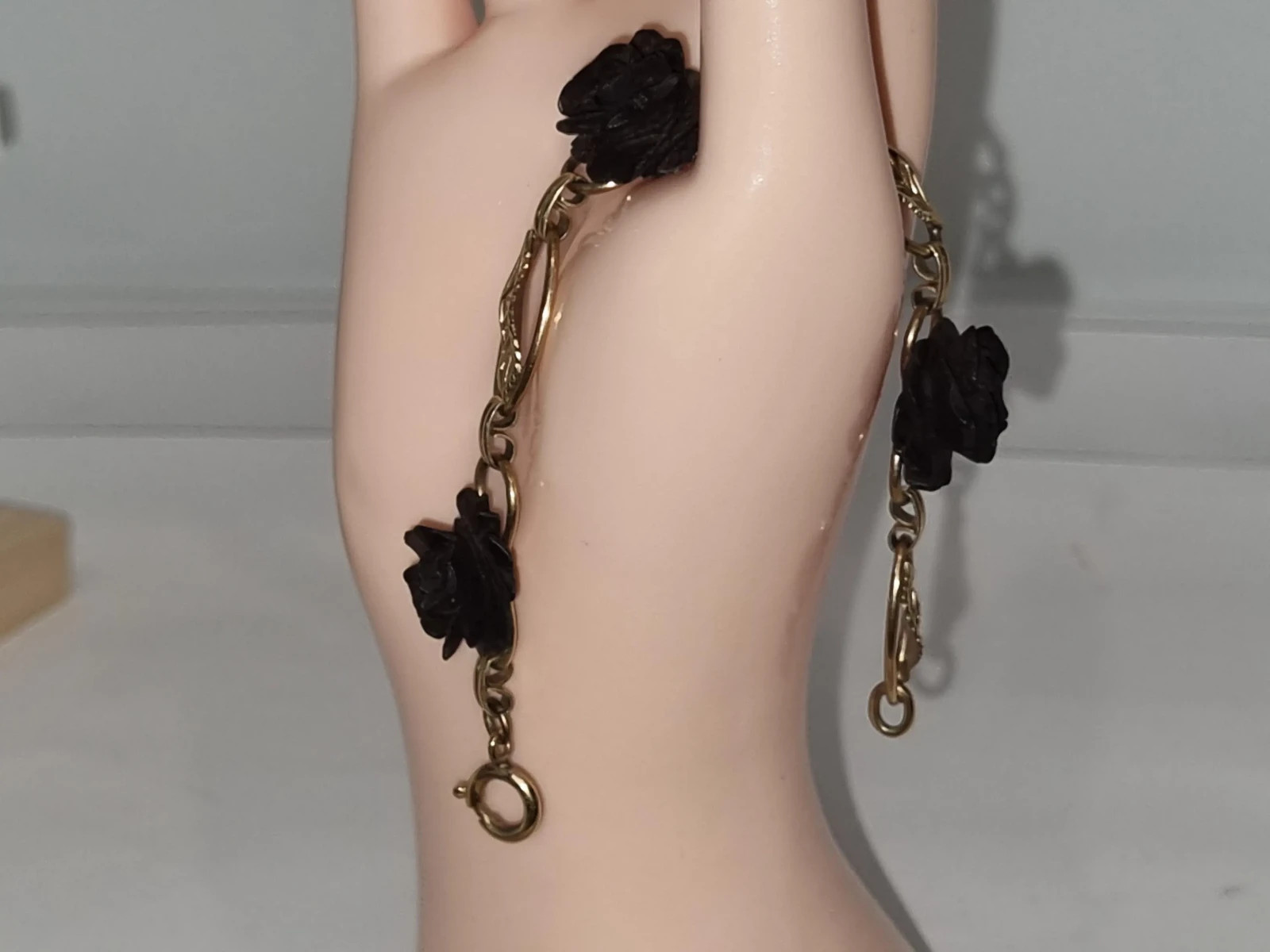 Vintage 12k Gold Filled Black Rose Bracelet Brooch Set c1960s USA made see Video
