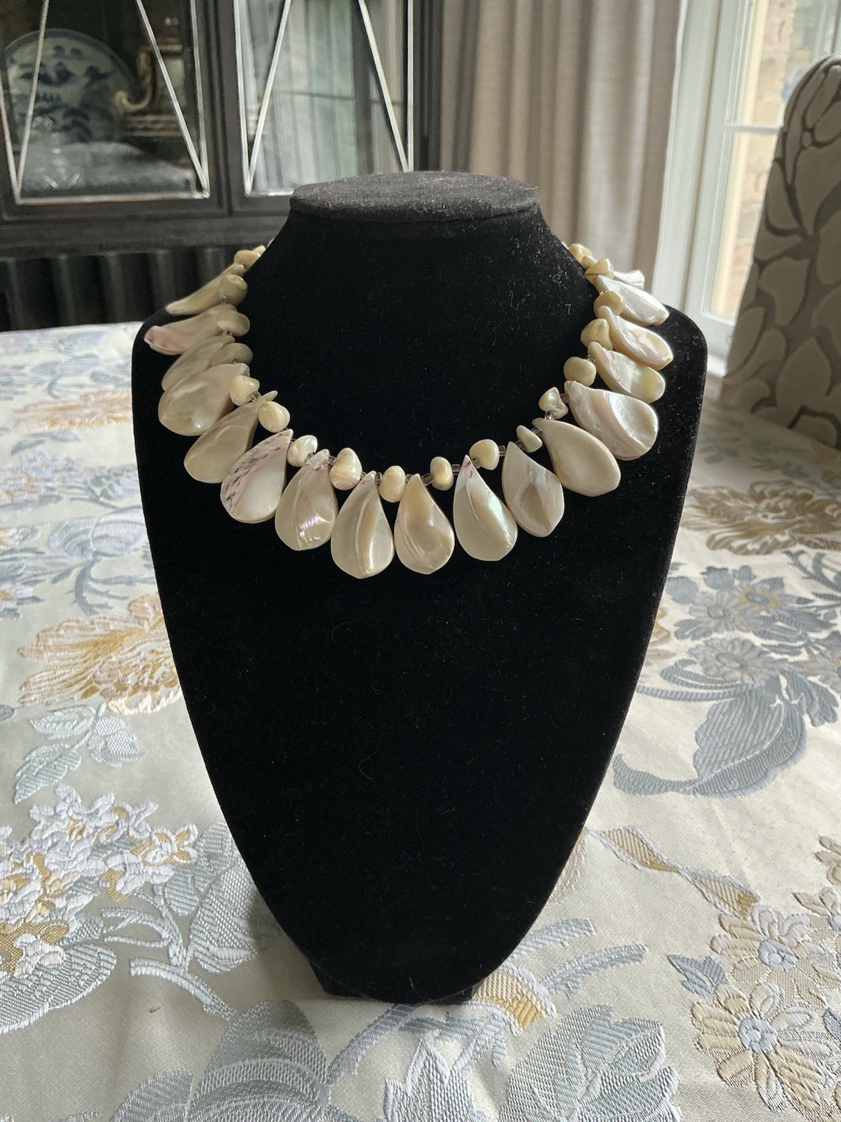 Vintage Mother Of Pearl Fringe Collar Choker Necklace Japan Mid Century