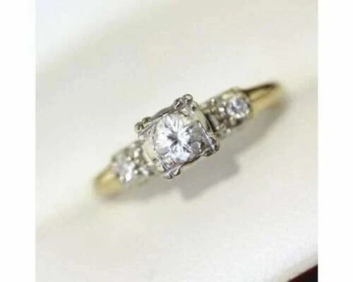 Lab Created Diamond Art Deco Style Vintage Round Cut 14K Gold FN Engagement Ring