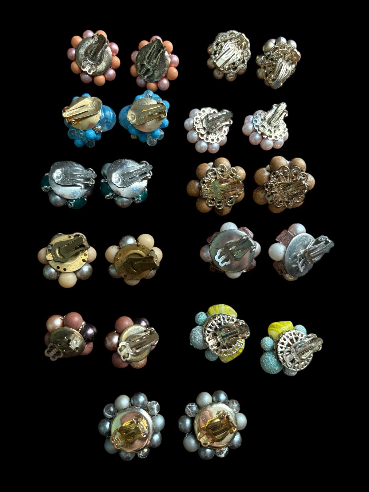 Vintage Beaded Cluster Clip On Earrings Lot 11 Japan, Hong Kong